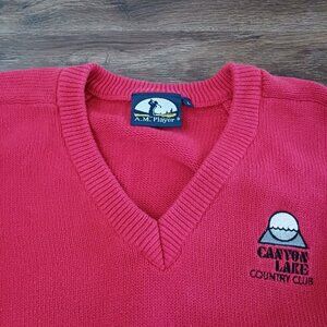 Vintage Canyon Lake Country Club V Neck Red Cotton Sweater Size L California